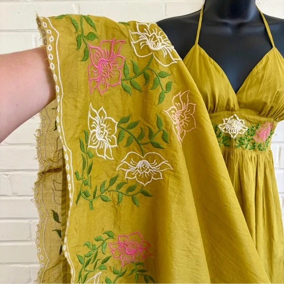 MM Couture by Miss Me Halter Maxi Dress in Yellowish Green, SZ S LIKE NEW! - Picture 6 of 9